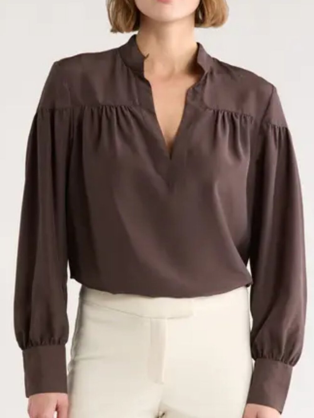 FRAME The Shirred Pop Over Blouse, Brown, size XS, NWT